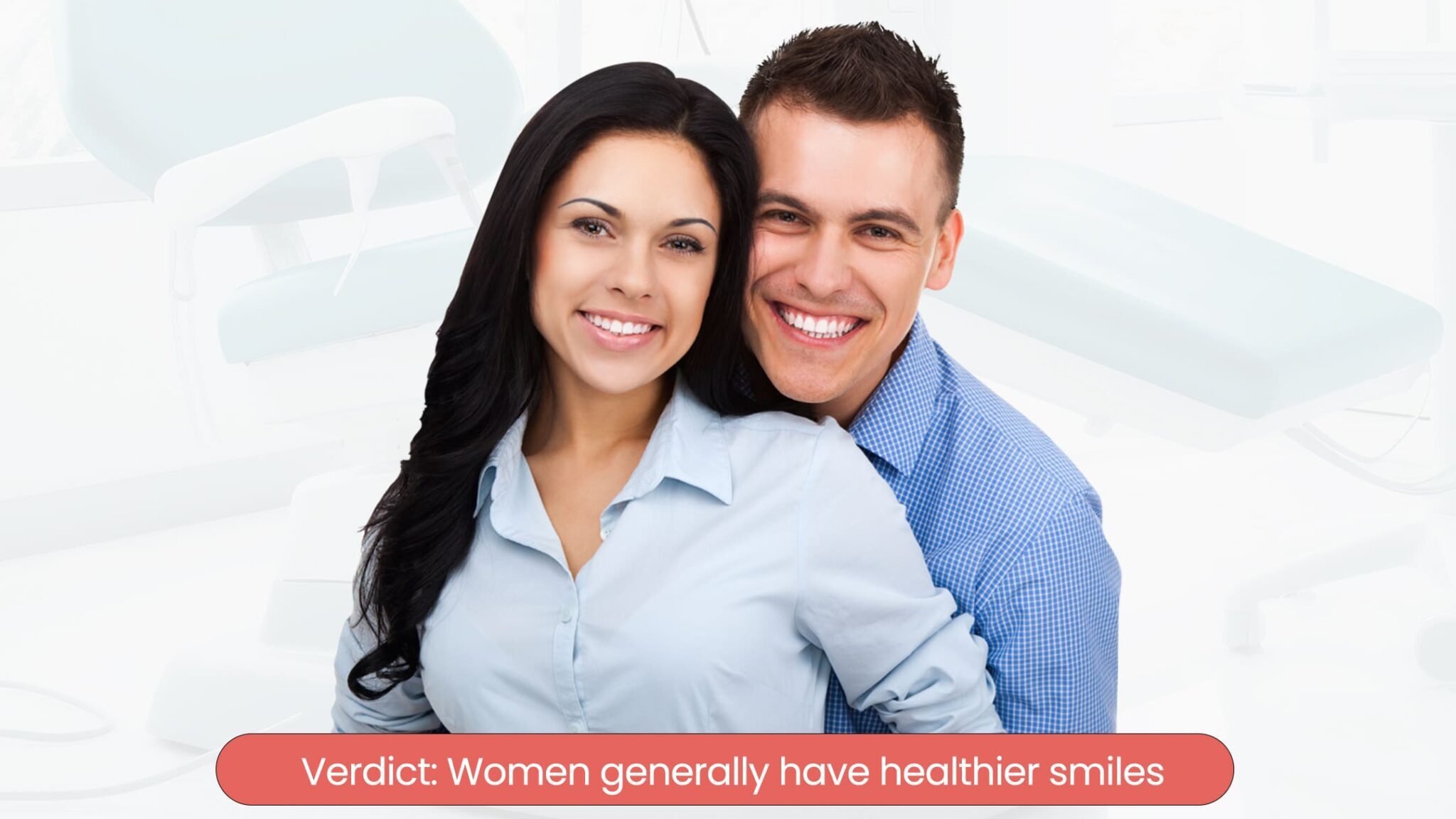 Smiling couple in dental office promoting veneers and bonding treatments
