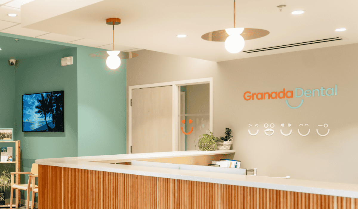 Reception area at Granada Dental in Sherwood Park welcoming patients for tooth fillings