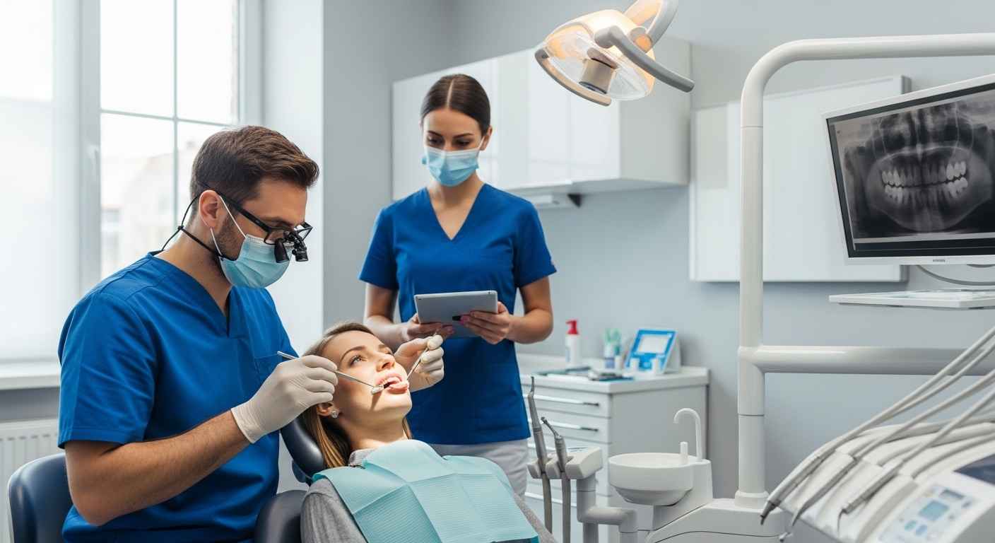 Dentist evaluating teeth grinding and bite patterns to determine if custom nightguard is needed.